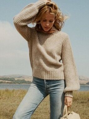 DÔEN Lulu Baby Alpaca Chunky Knit Sweater in Oatmeal - Size Small